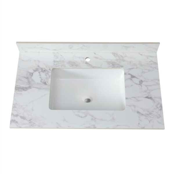 Sintered Stone Bathroom Vanity Top With Rectangular Undermount Ceramic Sink And Backsplash - Carrara White