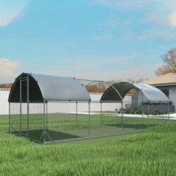 Large Chicken Coop Upgrade Three Support Steel Wire Impregnated Plastic Net Cage, Oxford Cloth Plated Waterproof UV Protection, Duck Rabbit Sheep Bird Outdoor House - Silver / Gray