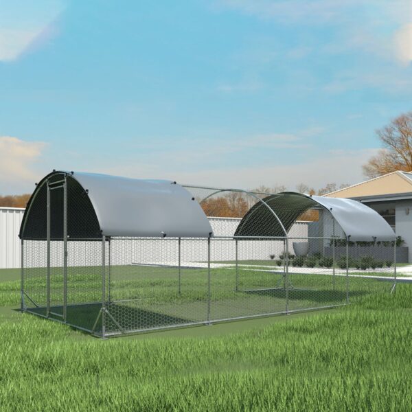 Large Chicken Coop Upgrade Three Support Steel Wire Impregnated Plastic Net Cage, Oxford Cloth Plated Waterproof UV Protection, Duck Rabbit Sheep Bird Outdoor House - Silver / Gray