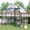 Double Door Polycarbonate Greenhouse Raised Base And Anchor Heavy Duty Walk In Greenhouses For Outdoor Backyard In All Season - Black - Image 4