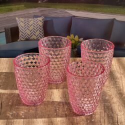 Leading Ware Diamond Cut Acrylic Glasses (Set of 4), Bpa Free, 12Oz - Pink