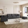 3 Piece Living Room Set Modular L Shaped Sectional Couch Upholstered, 3 Seater Sofa & Armchair & Movable Ottoman 5 Seat - Gray - Image 6