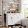 Minimalist 4 Door Shoe Cabinet With Coat Rack, Spacious Top, 3 Drawers, 8 Shelves, Metal Hooks And Handles For Hallway - White - Image 2