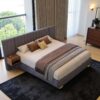 Upholstered Queen Size Bed Frame Of Velvet Tufted Headboard With Floating Nightstand LED / USB Built - Gray - Image 2
