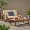 Paloma - Loveseat And Coffee Table Set With Adirondack Design Acacia Wood And Waterproof Fabric - Teak / Beige - Image 5