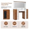 Elegant Vanity Table With Large Lighted Mirror & Power Outlet, Dressing Table With 7 Drawers & Shelves, Vanity Desk With Brown Solid Wood Style Stickers - Brown / White - Image 8