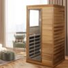 Red Cedar Mini 1 Person Far Infrared Glass Door On The Left Of The Indoor Sauna Room - Natural Wood / Caramel - Image 5
