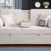 Cody II - Woven Fabric Convertible Sleeper Loveseat With Cup Holder, Charging Ports, Side Pocket, and Pocket Coil Seating - Beige - Image 12