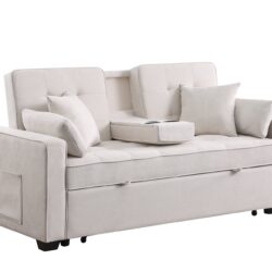 Cody II - Woven Fabric Convertible Sleeper Loveseat With Cup Holder, Charging Ports, Side Pocket, and Pocket Coil Seating - Beige