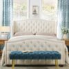 Marcella - Queen Upholstered Shelter Headboard Bed Set - Antique White - Image 8