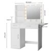 Vanity Desk With Drawers & Mirror With Lights, With Drawers & Cabinet 3 Shelves Lots Storage For Stylish Bedroom - White - Image 8