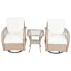 3 Piece Outdoor Chair & Table Set Chat Set 2 Person Rattan Seating Group With 2 Swiveling And Rocking Chairs And A Square Table For Garden, Patio, Or Balcony - Natural - Image 12
