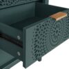 Hollow Carved 3 Drawer Dresser With Metal Handles, Storage Chest For Living Room Or Bedroom - Blackish Green - Image 17