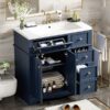 Bathroom Vanity With Resin Sink Combo, Frame Bathroom Storage Cabinet, Freestanding Vanity Set With 3 Drawers & Adjustable Shelf - Blue - Image 16
