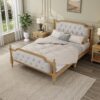 Full Size Traditional Style Solid Bed Frame With Upholstered Tufted Headboard, No Box Spring Needed - Antique Walnut - Image 11