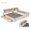 Queen & Twin Long Size Upholstered Platform Bed, Mother & Child Bed With Hydraulic Storage System, Drawer Box, Bedhead Storage Shelf And 2 Pairs Of Sockets & USB Ports - Beige - Image 18