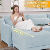 3 Seater Chenille Sofa With Movable Ottomans High Resilience Sponge Easy Install - Sky Blue - Image 4