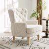 Vintage Style Club Chair, Granular Plush Fabric, Rubber Wood Legs - Almond - Image 6
