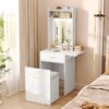 Small Vanity Desk With Mirror And Light, Dressing Table With Charging Station & Fold Up Panel For Small Space, Compact Makeup Vanity Set With Hidden Stool For Bedroom - White - Image 10
