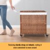 Laundry Hamper With Lid PE Rattan Powder Coating Frame Clothes Hampers With 2 Removable Bags, Wheels, 160L - Brown - Image 30