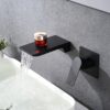 Modern Wall Mount Bathroom Sink Faucet With Waterfall Spout And Brass Rough In Valve - Matte Black - Image 8
