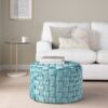 Braided - Round Ottoman - Ice Blue - Velvet - Image 5