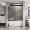 Double Sliding Bathtub Shower Door With Sgcc Clear Tempered Glass - Matte Black - Image 5