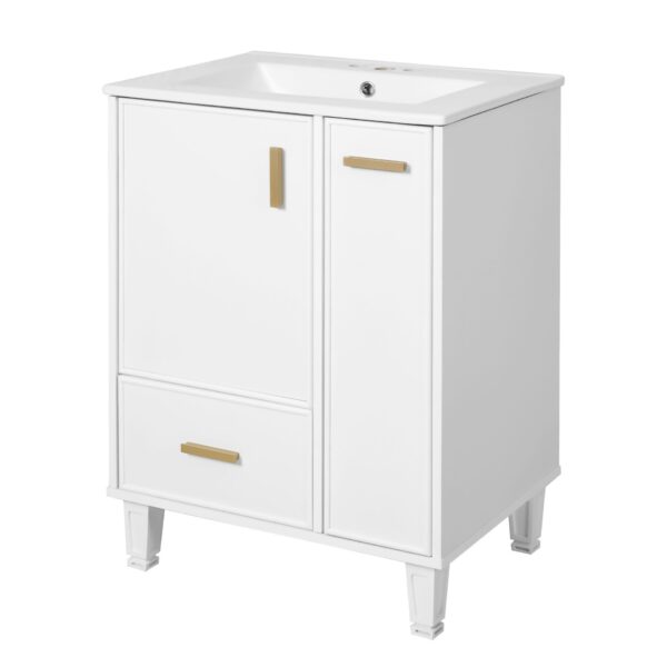 Solid Wood And 24" Bathroom Vanity With Sink, Deep Drawer, Door Shelf, 2 Tier Basket - White