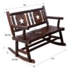 Rustic Outdoor Wood Rocking Bench Double Rocking Chair For 2 Persons With Curved Seat, Porch Rocker - Brown - Image 3