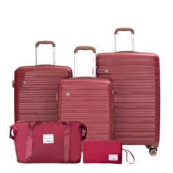5 Piece Set (20"24"28 +A Travel Bag And A Toiletry Bag), Pp Hardshell Carry On Luggage Set With Tsa Lock Carry On Suitcase Luggage Durable Suitcase - Wine Red