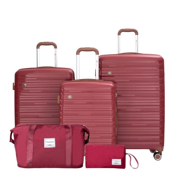 5 Piece Set (20"24"28 +A Travel Bag And A Toiletry Bag), Pp Hardshell Carry On Luggage Set With Tsa Lock Carry On Suitcase Luggage Durable Suitcase - Wine Red