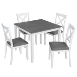 Modern 5 Piece Dining Table Set With 4 Chairs For Kitchen Or Dining Room - Gray / White