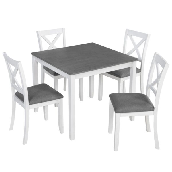 Modern 5 Piece Dining Table Set With 4 Chairs For Kitchen Or Dining Room - Gray / White