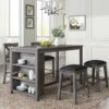 5 Pieces Counter Height Rustic Farmhouse Dining Room Wooden Bar Table Set With 2 Stools And 2 Chairs - Gray - Image 3