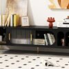 Modern TV Stand For Up To 70" TV, Entertainment Center TV Media Console Table, With 3 Shelves And 2 Cabinets, TV Console Cabinet Furniture For Living Room - Black - Image 11