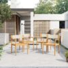 Creative Braided Acacia Wood Outdoor Dining Table And Chairs With Armrests (Set of 2) - Teak / White - Image 4