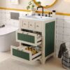 Bathroom Vanity With Ceramic Sink, Bathroom Vanity Cabinet With 2 Drawers, Wooden Bathroom Sink Cabinet - Beige / Green - Image 2