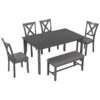 6 Piece Kitchen Dining Table Set Wooden Rectangular Dining Table, 4 Chairs And Bench Family Furniture - Gray - Image 9