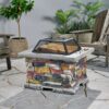 Outdoor Wood Bruning Magnesium Oxide Fire Pit With Lid - Stone Gray - Image 4
