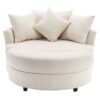 360° Swivel Accent Barrel Chair With Storage Ottoman & 4 Pillows, Modern Chenille Leisure Chair Round Accent For Living Room - Cream - Image 8