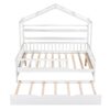 Full Size House Bed With Twin Size Trundle, Kids Bed With Shelf - White - Image 3