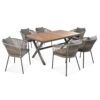 7 Pieces Patio Dining Set, All-Weather Outdoor Furniture Set With Dining Table And Chairs, Acacia Wood Tabletop, Metal Frame, For For Garden, Backyard, Balcony - Gray - Image 14