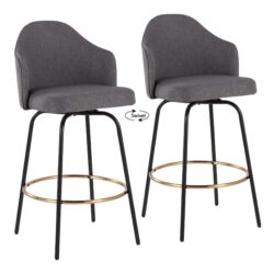 Ahoy - Contemporary Fixed Height Counter Stool Round Gold Footrest (Set of 2) - Gray / Black