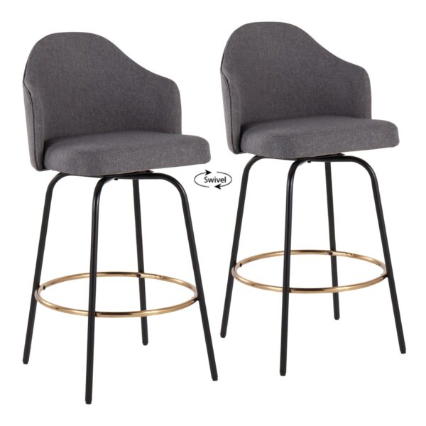 Ahoy - Contemporary Fixed Height Counter Stool Round Gold Footrest (Set of 2) - Gray / Black