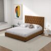 Donald - Mid-Century Modern Velvet Platform Bed King - Cognac - Image 9