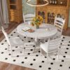 5 Piece Retro Functional Dining Table Set With Extendable Round Table And Upholstered Chairs - Antique White - Image 4