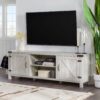 Rustic Farmhouse Double Barn Door 70" TV Stand For 80" TVs With Center Shelves - Stone Gray - Image 4