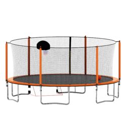 16Ft Trampoline With Basketball Hoop Pump And Ladder (Inner Safety Enclosure) With Soccer Goal - Orange