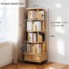 5 Tier Rotating Bookshelf With Wheels And Drawer, 360° Spinning Design, Space Saving Storage, For Home And Office, Wood - Oak - Image 7