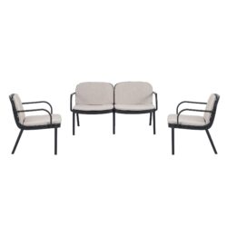 Luna - Outdoor Patio 3 Pieces Chat Set With Pp Frame And Cushions Includes 2 Club Chairs And 1 Loveseat - Beige / Black